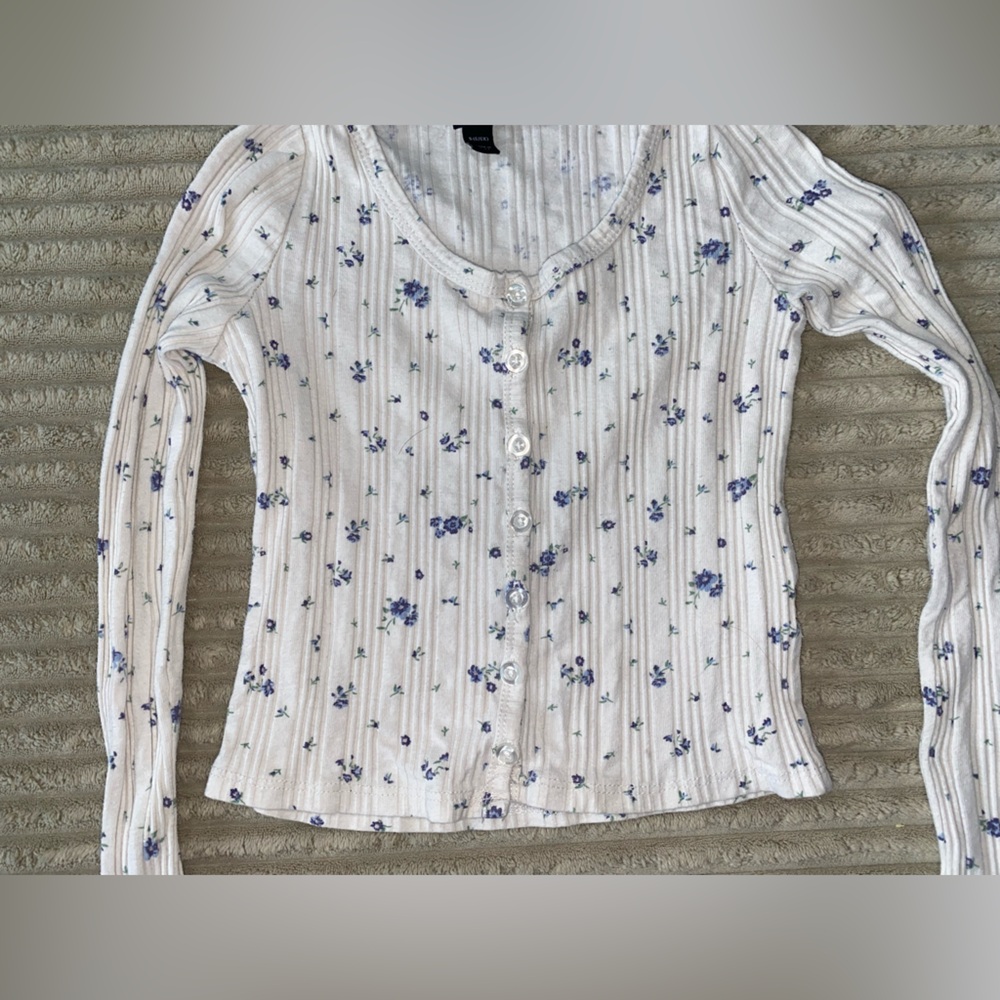 🌸 Art Class Floral Ribbed Henley Top | Size S (6/6X)